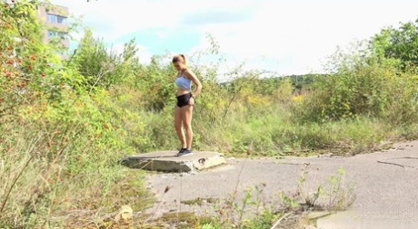 Hiker Billie wets her pants while pissing by the path & walks home bare ass