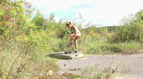 Hiker Billie wets her pants while pissing by the path & walks home bare ass
