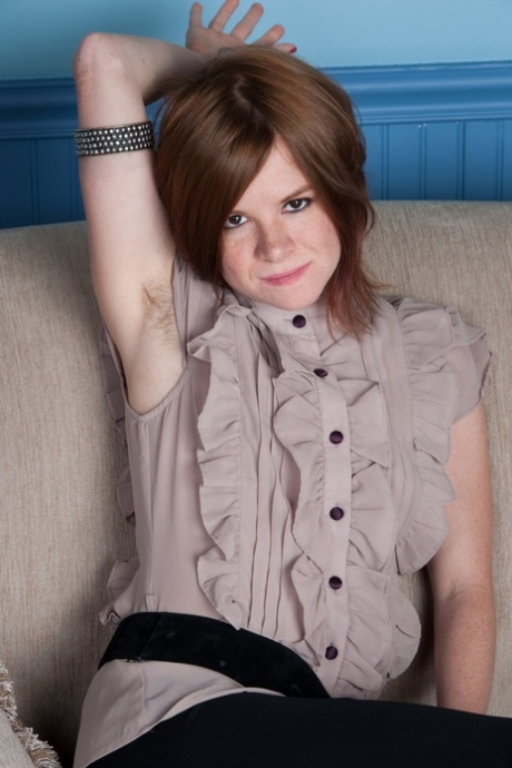 Natural redhead with tiny tits spreads her ginger beaver wide open