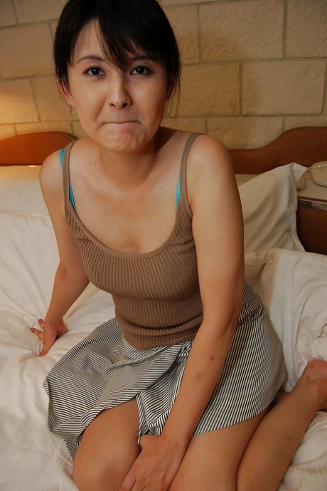 Shy asian MILF getting naked and vibing her unshaven cooter