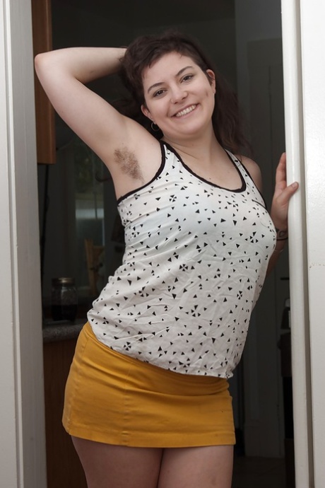 Fatty babe with flabby tits and hairy armpits Esther stripping