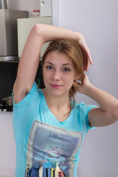 Petite cutie Alisia sheds her threads to show her sweet ass & fuzzy cunt