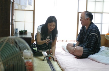 Asian girl with a hairy pussy Ami Maeshima takes a cumshot in her mouth