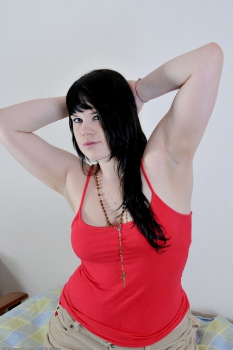 Dark-haired fatty Tessa strips and shows her hairy holes & big ass