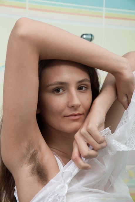 Brunette Shivali reveals her hairy armpits and sticks a bubble toy in her bush