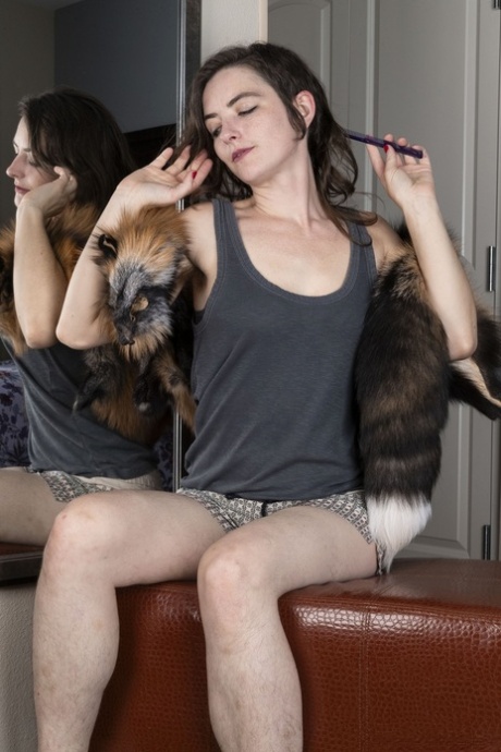 Brunette amateur Snow brushes her unshaven armpits & fingers her hairy twat